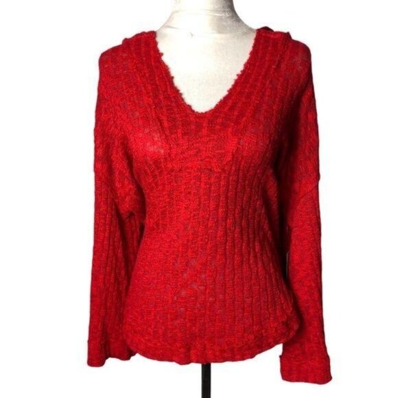 Free People Baja Babe Wide Sleeve Hoodie Red XS Pullover Sweater - Picture 1 of 7